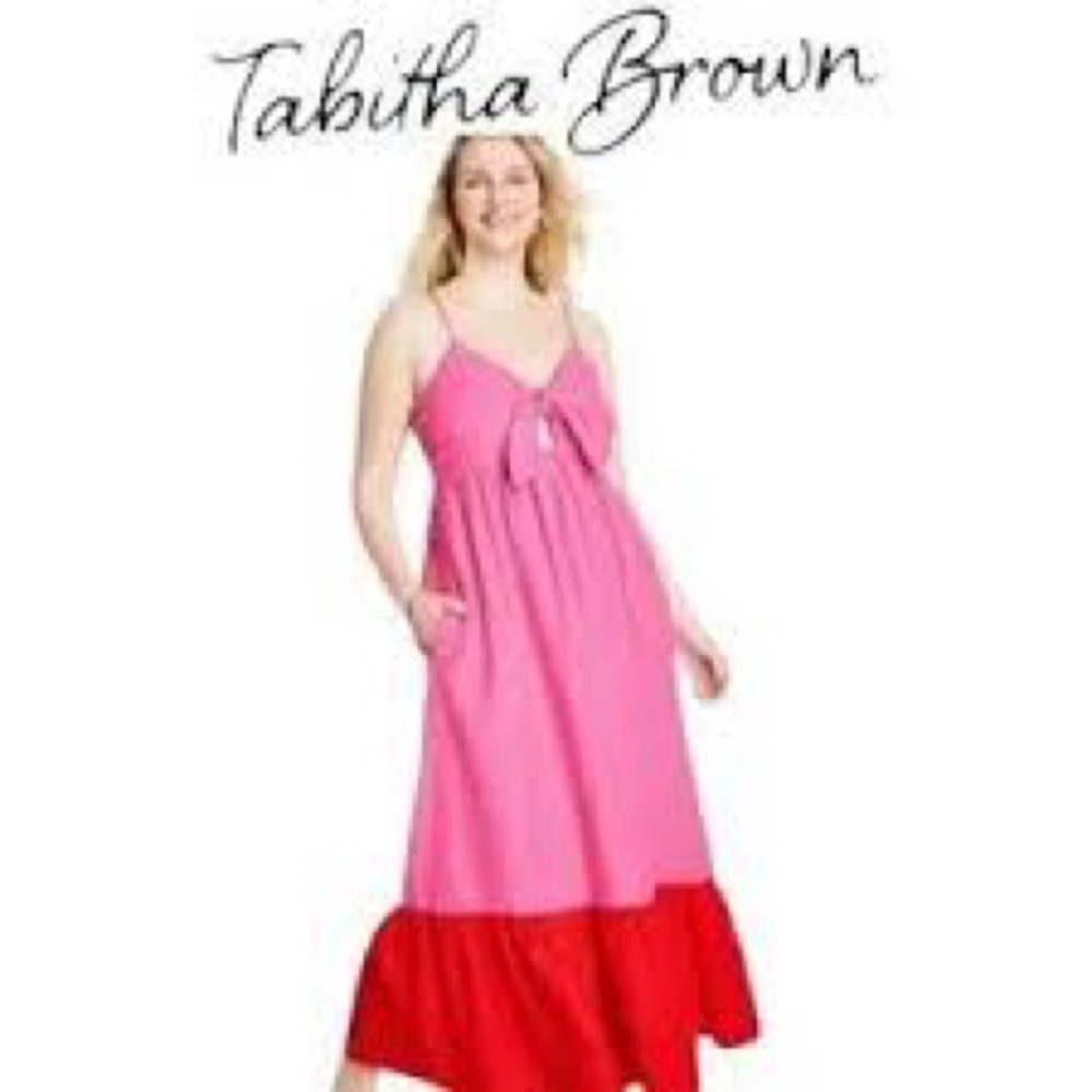 Tabitha Brown x Target Sleeveless Tie Front Midi Maxi Dress Pink/Red Size XS
